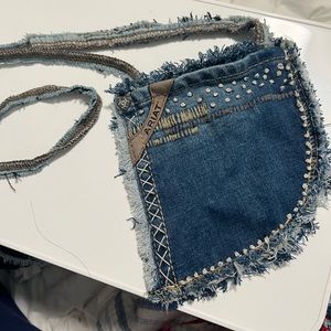 Artisan Boho hippy chic Denim pocket pouch/purse. Handmade/hand sewn repurposed